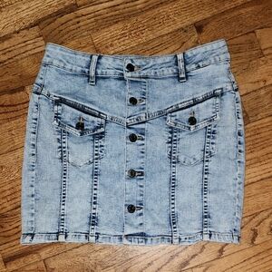 Guess Y2K-Inspired Stretch Denim Mini Skirt Button Front Utility Pockets Size M